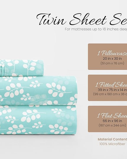 Linen Market 4 Piece Twin Bedding Sheet Set (Wheatfield Pale Blue) - Sleep Better Than Ever with These Ultra-Soft & Cooling Bed Sheets for Your Twin Size Bed - Deep Pocket Fits 16" Mattress - LeafyLoom