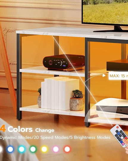 HOOBRO LED TV Stand for 75 Inch TVs with Charging Station, Gaming Entertainment Center with 3-Tier Open Storage, Long 63” Media TV Console Table, TV Stand for Living Room, Marble White BM21UDDS01 - LeafyLoom