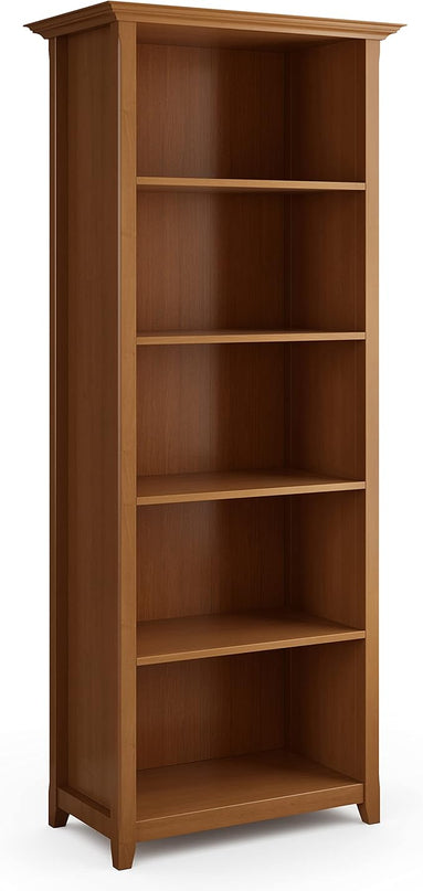 SIMPLIHOME Amherst SOLID WOOD 30 Inch Transitional 5 Shelf Bookcase in Light Golden Brown, For the Living Room, Study Room and Office - LeafyLoom