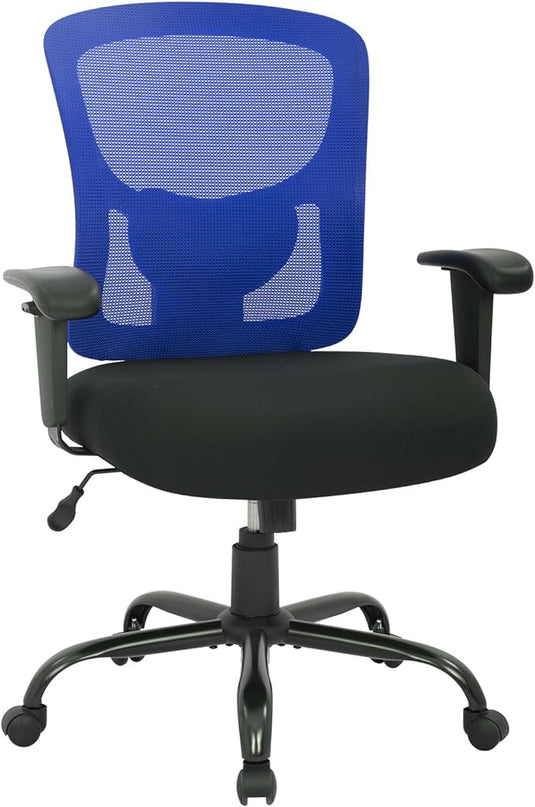 BestOffice Big and Tall Office Chair 400lbs Desk Chair Mesh Computer Chair with Lumbar Support Wide Seat Adjust Arms Rolling Swivel High Back Task Executive Ergonomic Chair for Home Office (Blue) - LeafyLoom