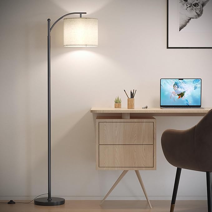 SUNMORY ARC Floor lamp, Smart APP Remote Control Standing floor lamp with RGB Bulb, Tall Lamp with Hanging Lampshade, Dimmable Floor Lamp, Modern Floor Lamps for Living Room, Bedroom, Office - LeafyLoom