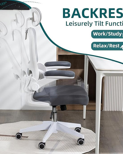 Home Office Chair High Back Computer Desk Chair Ergonomic Task Chair Executive Chair with Lumbar Support Recliner Chair with Adjustable Headrest,Flip-up Armrests (White/Gray with Nylon Base) - LeafyLoom
