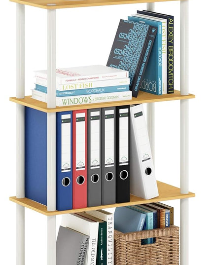 Furinno Turn-N-Tube 4-Tier Multipurpose Shelf Display Rack, Round Tubes, Blonde Maple/White - LeafyLoom