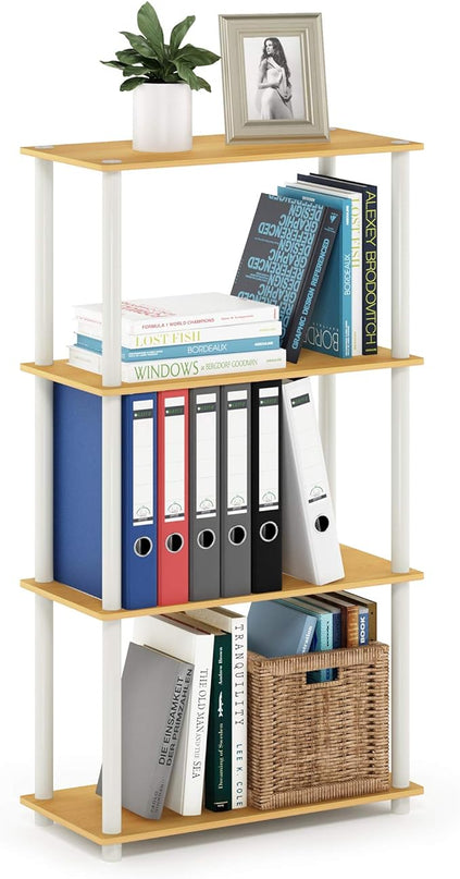 Furinno Turn-N-Tube 4-Tier Multipurpose Shelf Display Rack, Round Tubes, Blonde Maple/White - LeafyLoom