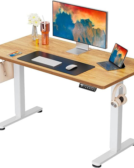 ErGear Height Adjustable Electric Standing Desk, 40 x 24 Inches Sit Stand up Desk, Memory Computer Home Office Desk (Light Vintage Brown) - LeafyLoom