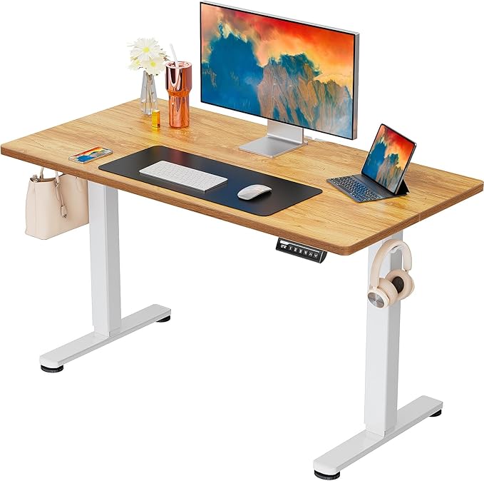 ErGear Height Adjustable Electric Standing Desk, 40 x 24 Inches Sit Stand up Desk, Memory Computer Home Office Desk (Light Vintage Brown) - LeafyLoom