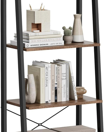 VASAGLE Ladder Shelf, 4-Tier Bookshelf, Storage Rack, Bookcase with Steel Frame, for Living Room, Home Office, Kitchen, Bedroom, Industrial Style, Hazelnut Brown and Black ULLS044B03 - LeafyLoom