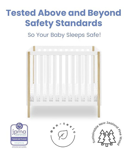 Delta Children Gio Mini Crib with 2.75" Mattress Included, Bianca White/Natural - LeafyLoom