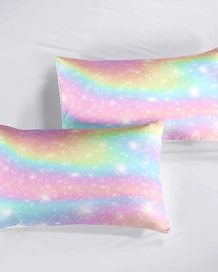 Kids Comforter Bedding Set 5 Piece Super Soft Breathable Print Kids Bedding Sets for Girls, Washable Durable Comforter Set with Comforter, Shams, Sheet, 2 Pillowcases (Gradient Color) - LeafyLoom