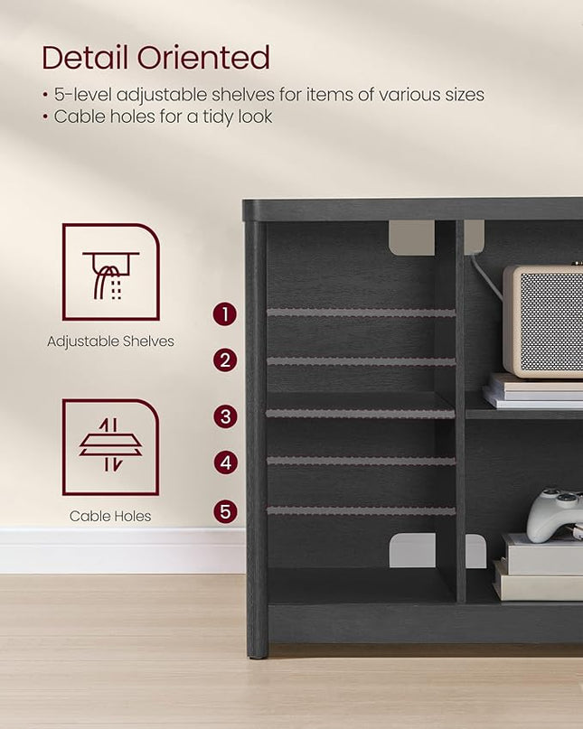 VASAGLE TV Stand for TVs up to 65 Inches, Entertainment Center with Storage Shelves, TV Console Table, Easy to Assemble, TV Cabinet for Living Room, Bedroom, Ash Black ULTV111B01 - LeafyLoom