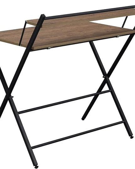 33" Foldable Computer, Space-Saving Compact Writing Desk, Folding Tray Mobile Workstation with Adjustable Levels Pads, Brown - LeafyLoom