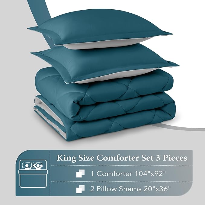 downluxe King Size Comforter Set - Green and Grey King Comforter, Soft Bedding Sets for All Seasons -3 Pieces - 1 Comforter (104"x92") and 2 Pillow Shams(20"x36") - LeafyLoom