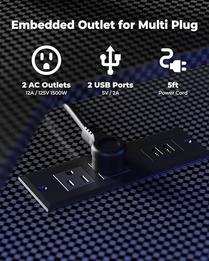 L Shaped Gaming Desk with LED Lights and Power Outlet, Computer Desk with Monitor Stand, Untimate Corner Desk with Hooks and Keyboard Tray, Carbon Fiber, Black - LeafyLoom