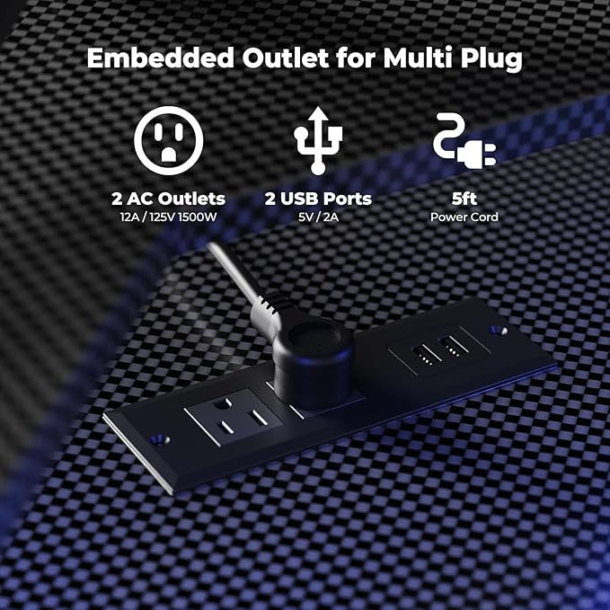 L Shaped Gaming Desk with LED Lights and Power Outlet, Computer Desk with Monitor Stand, Untimate Corner Desk with Hooks and Keyboard Tray, Carbon Fiber, Black - LeafyLoom