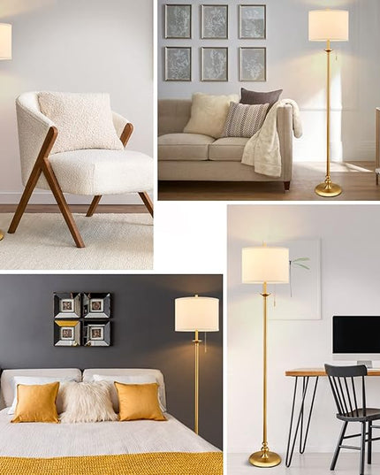Luvkczc Modern Floor Lamp, 60" Standing Lamp for Living Room with Pull Chain Switch, Corner Tall Soft Lighting for Bedroom, Office, Dining Room, Farmhouse (Bulb Included),Gold - LeafyLoom