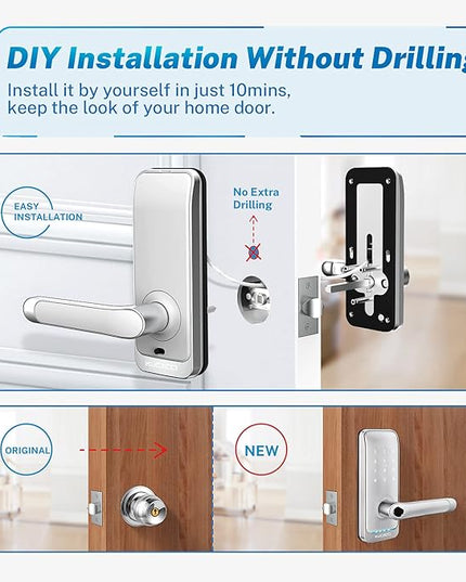 Keypad Smart Door Lock with Handle: Kucacci Keyless Entry Smart Lock for Front Door - Electronic Code for Exterior Door - Retrofit Knob Deadbolt Lock(Silver) KeylessLockforSmartHome