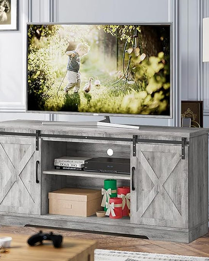 GAOMON Farmhouse TV Stand for 65 Inch TV Entertainment Center TV Media Console Cabinet, TV Stand with Storage, Barn Doors and Shelves, Tall Modern TV Console Table Furniture for Living Bedroom (Grey) - LeafyLoom