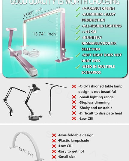 LED Desk Lamp 36W, 4000-6000K Dimmable Table Lamp, 3 Lighting Modes, Square Desk Light for Study, Model Building, Painting, crafting-Pink - LeafyLoom