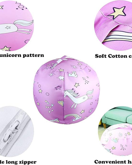 Stuffed Animal Storage Bean Bag Chairs Toy Storage Organizer Bean Bags Chair Covers Only for Kids 24" Beanbag with Zipper for Organizing Kid's and Adults Room, Pink White Unicorn - LeafyLoom
