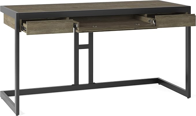 SIMPLIHOME Erina SOLID WOOD and Metal Modern Industrial 60 inch Wide Home Office Desk, Writing Table, Workstation, Study Table Furniture in Distressed Grey with 2 Drawers - LeafyLoom