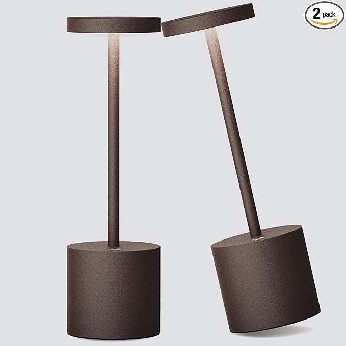 2Pack Cordless Table Lamp, Rechargeable LED Battery 5000mAh Metal USB Portable Powered Desk Lamp, 3 Levels Brightness Light for Restaurants Outdoor (2pack 10.25in ferrugino) - LeafyLoom