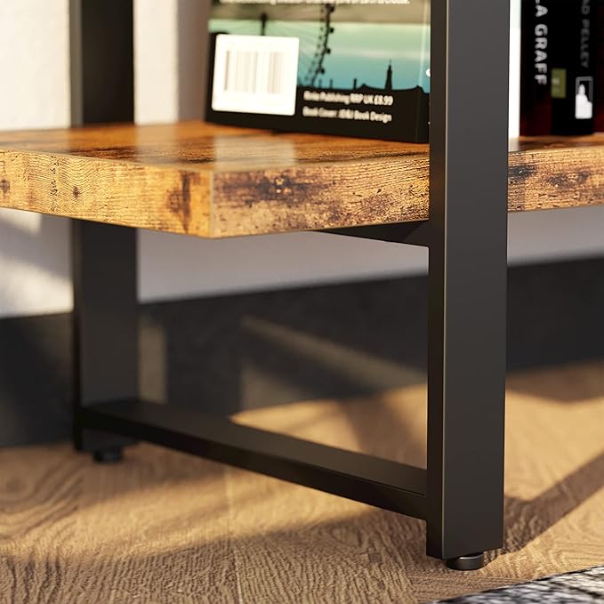 IRONCK Industrial Bookshelf and Bookcase Double Wide 5 Tier, Large Open Shelves, Wood and Metal Bookshelves for Home Office Furniture, Easy Assembly - LeafyLoom
