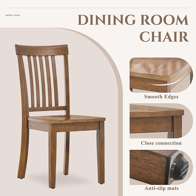 COLAMY Wooden Dining Chairs Set of 4, Spindle High Back Windsor Kitchen Side Chair, Farmhouse Dining Chairs for Kitchen and Dining Room, Light Brown - LeafyLoom