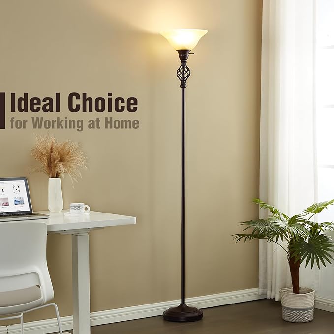 Victorian Floor Lamp, Standing Lamp with Glass Bowl Shade, Torchiere Floor Lamp with Metal Body & Heavy Base, 72-Inch Floor Lamp Decor for Living Room Bedroom Den Office (Bulb Included) - LeafyLoom
