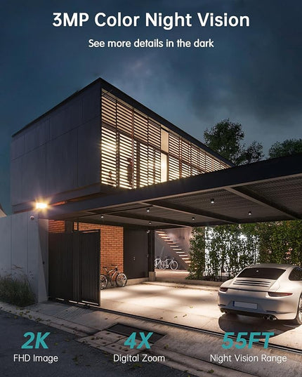 ZUMIMALL Solar Security Cameras Wireless Outdoor - 4 Packs, 360° View Outdoor Camera Wireless Solar Powered,2.4G WiFi Only, Spotlight/Siren//3MP Color Night Vision/AI Detection/IP66, Work with Alexa ZUMIMALL