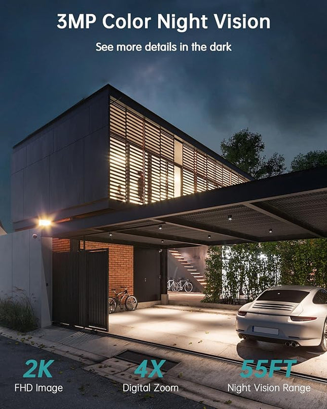 ZUMIMALL Solar Security Cameras Wireless Outdoor - 4 Packs, 360° View Outdoor Camera Wireless Solar Powered,2.4G WiFi Only, Spotlight/Siren//3MP Color Night Vision/AI Detection/IP66, Work with Alexa ZUMIMALL