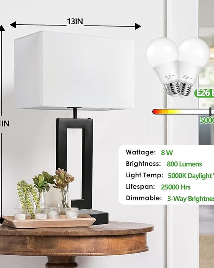White& Black Table Lamp Set of 2 Touch Control Lamps 3-Way Dimmable Bedroom Bedside Nightstand Lamps w/USB Ports Modern Table Lamp for Living Room End Table Office, 22’’ Tall, Daylight - LeafyLoom