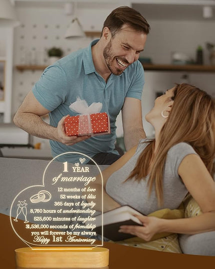 FULLOSUN Anniversary Wedding Gifts for Him/Her, I Love You Night Light 3D Illusion Lamp for Couple Wife Husband Romantic Valentines Wedding Day Present (1st) - LeafyLoom