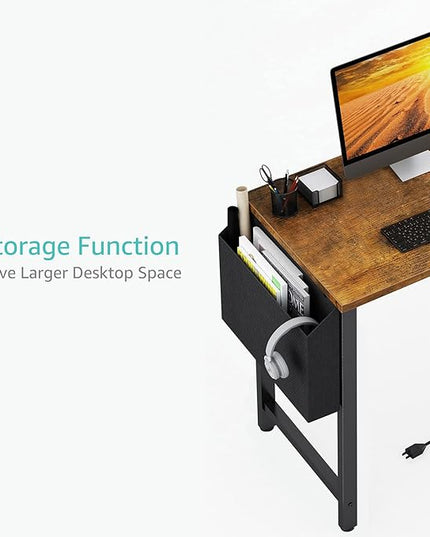 Lufeiya Small L Shaped Desk with Power Outlet Shelves, 40 Inch Corner Desk for Small Space Home Office, L-Shaped Computer Desk PC Desks with Charging Station, Rustic Brown - LeafyLoom