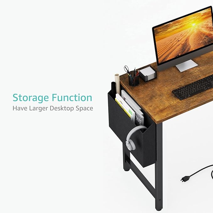 Lufeiya Small L Shaped Desk with Power Outlet Shelves, 40 Inch Corner Desk for Small Space Home Office, L-Shaped Computer Desk PC Desks with Charging Station, Rustic Brown - LeafyLoom