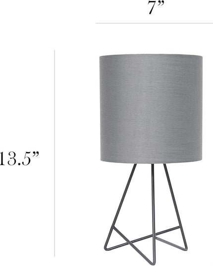 Simple Designs LT2066-GOG 14" Down to the Wire Metal Table Lamp with Fabric Shade, Gray with Gray Shade - LeafyLoom