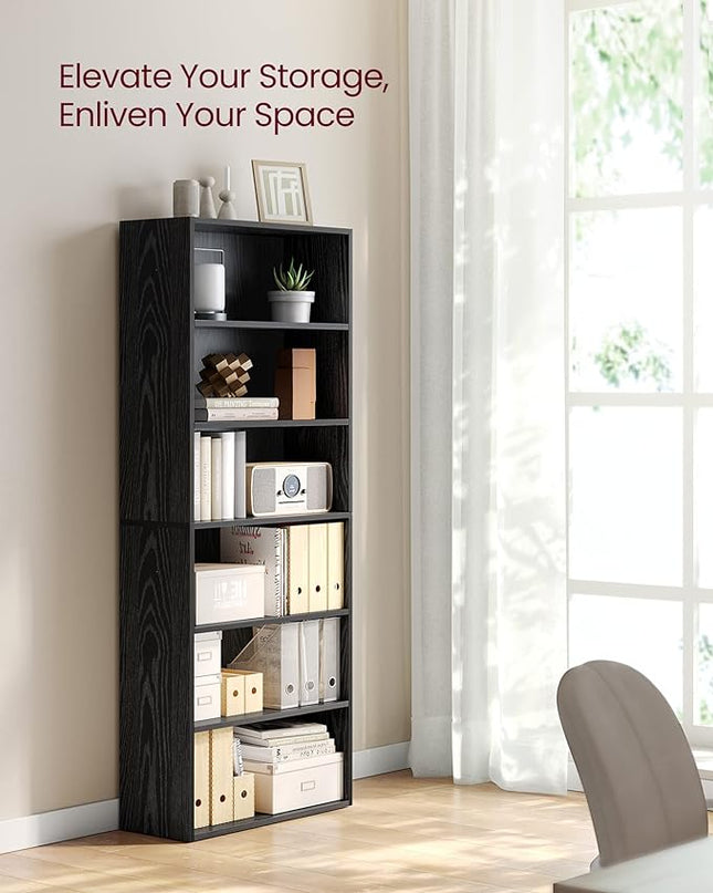 VASAGLE Bookshelf, 23.6 Inches Wide, 6-Tier Open Bookcase with Adjustable Storage Shelves, Floor Standing Unit, Ebony Black ULBC166T56 - LeafyLoom