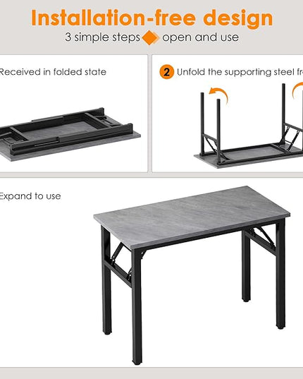 Need Small Computer Desk 31.5 inches Folding Table No Assembly Sturdy Small Writing Desk Folding Desk for Small Spaces, Grey AC5-8040-LB - LeafyLoom