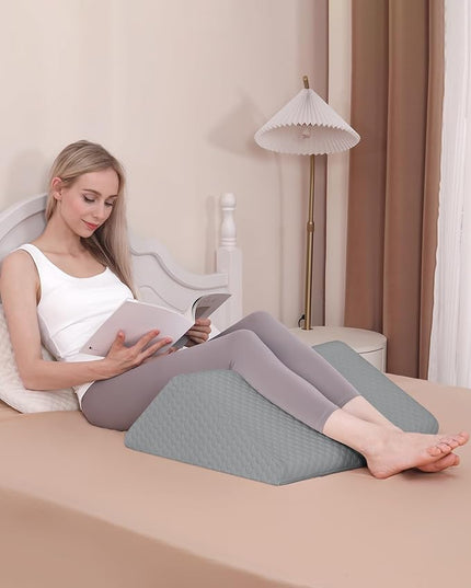 Forias Knee Wedge Pillow for Legs 8" Pure Memory Foam Bed Wedge Pillow for Sleeping After Surgery Triangle Pillow Wedge for Knee Support Leg Elevation Sciatica Knee Hip Back Pain Relief - Gray - LeafyLoom