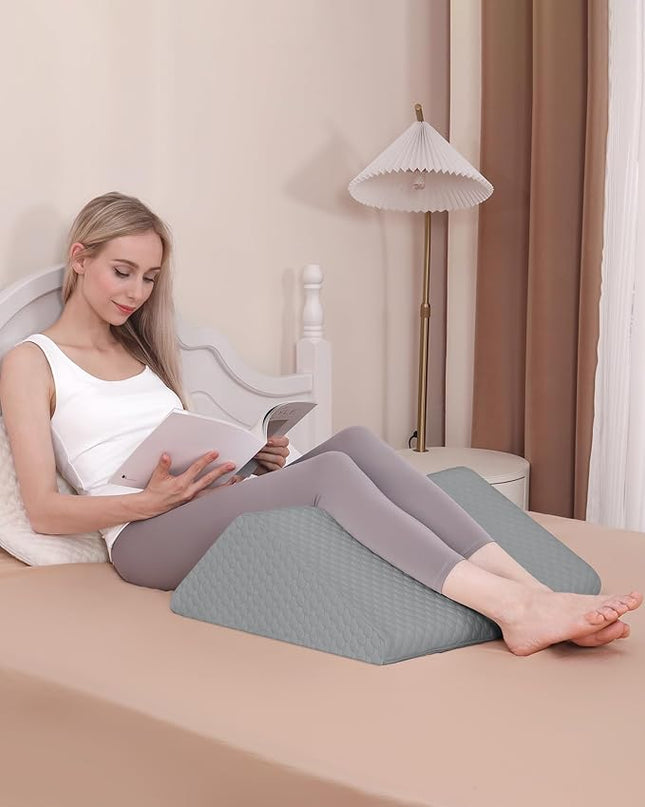 Forias Knee Wedge Pillow for Legs 8" Pure Memory Foam Bed Wedge Pillow for Sleeping After Surgery Triangle Pillow Wedge for Knee Support Leg Elevation Sciatica Knee Hip Back Pain Relief - Gray - LeafyLoom