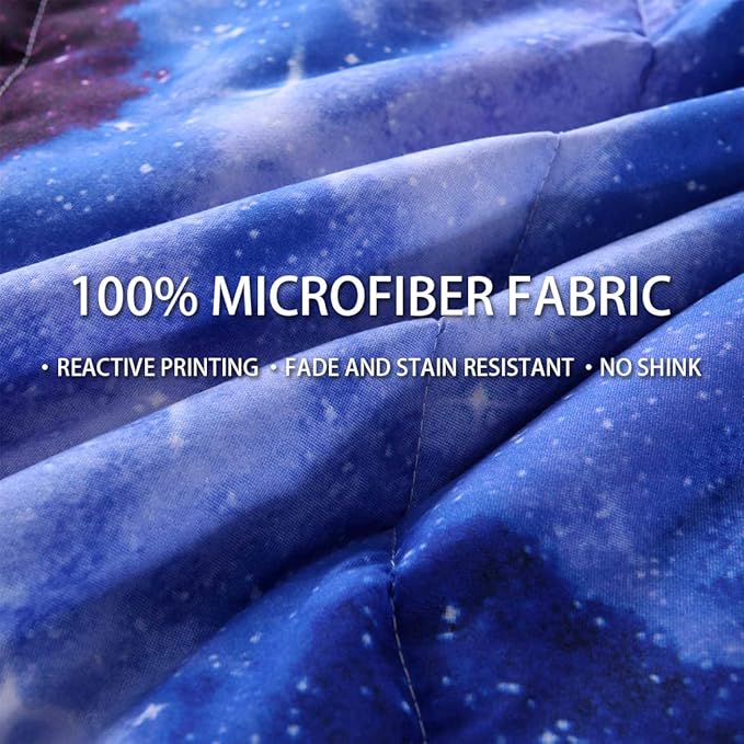 JQinHome Twin Galaxy Comforter Sets Blanket, 3D Outer Space Themed Bedding, All-Season Reversible Quilted Duvet, for Children Boy Girl Teen Kids - includes 1 Comforter, 1 Pillow Sham (Dark Blue) - LeafyLoom
