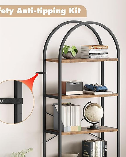 GAOMON 5 Tier Bookshelf Arched Bookcase Modern Standing Bookshelves Tall Display Racks Metal Book Shelf for Bedroom, Living Room, Home Office - LeafyLoom