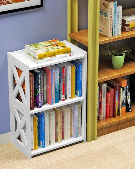 Side Table, 3 Tier 2 Shelf Small Bookshelf Bookcase for Small Spaces, Bedside End Table Nightstand, Kids Book Storage Shelves for Bedroom Living Room Office, White - LeafyLoom