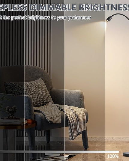 Reading Floor Lamp, 72" Tall LED Lamp with Flexible Gooseneck, Dimmable Zoomable Spotlight, Adjustable Color Beam Standing Lamp, Touch & Remote Control, Task Craft Bedroom Living Room, Matte Black - LeafyLoom