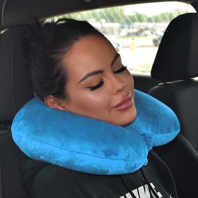 Adult Cozy Soft Microfiber Neck Pillow, Compact, Perfect for Plane or Car Travel, Light Blue - LeafyLoom