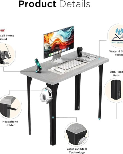 Home Office Computer Desk 35.4 inch gaming Desk, Modern and Minimalist home office desk, Home Office Desks, Study Desk, Craft table Black Metal Designed Frame, White Board Color. - LeafyLoom