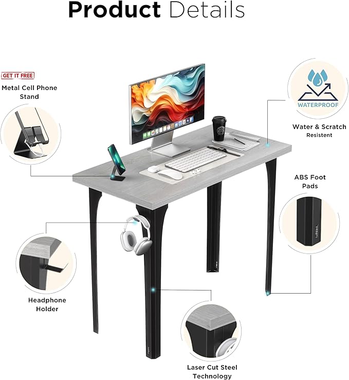 Home Office Computer Desk 35.4 inch gaming Desk, Modern and Minimalist home office desk, Home Office Desks, Study Desk, Craft table Black Metal Designed Frame, White Board Color. - LeafyLoom
