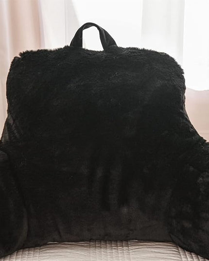 A Nice Night Faux Fur Reading Pillow Bed Wedge Large Adult Children Backrest with Arms Back Support for Sitting Up in Bed/Couch for Bedrest,Black - LeafyLoom