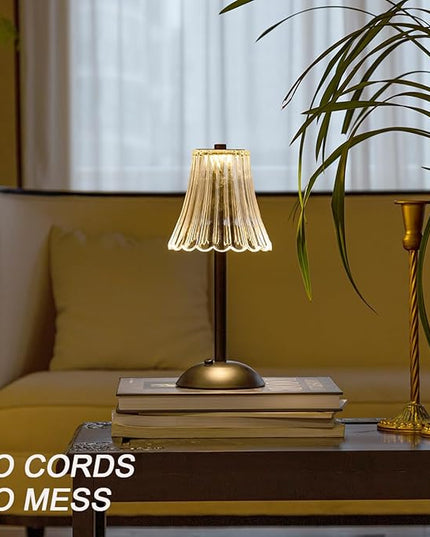 Cordless Table Lamps for Home,Table,Dining Room, Gold Rechargeable Lamps, USB Charge 12'' Tall LED Brass Portable Outdoor Indoor Table Lamp with Built-in Dimmer (Black-White) - LeafyLoom