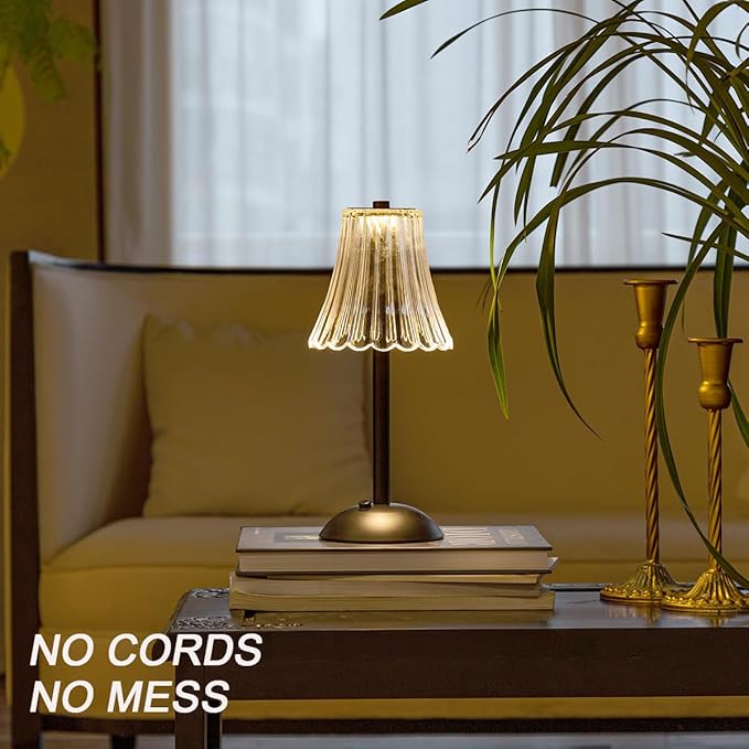 Cordless Table Lamps for Home,Table,Dining Room, Gold Rechargeable Lamps, USB Charge 12'' Tall LED Brass Portable Outdoor Indoor Table Lamp with Built-in Dimmer (Black-White) - LeafyLoom