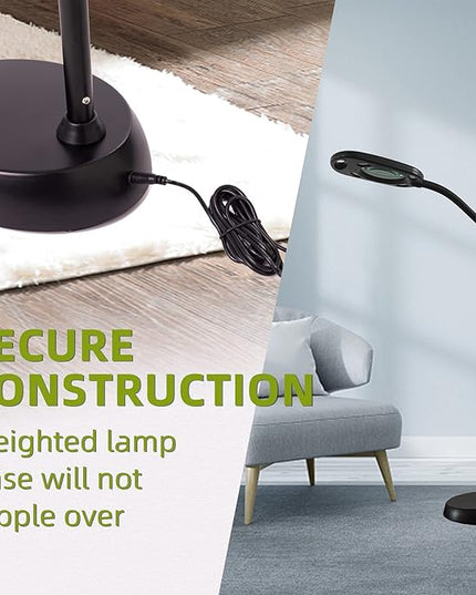Magnifying Floor Lamp 5X & Bright LED Floor Lamp Hand Free with Adjustable Gooseneck，2-in-1 Magnifier Daylight Work Light for Reading, Repair, Crafts, Sewing etc. (Black) - LeafyLoom